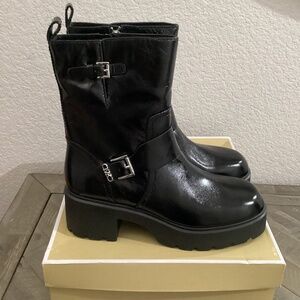 MICHAEL MICHAEL KORS Women's Perry Leather Side-Zip Buckled Platform Moto, 10